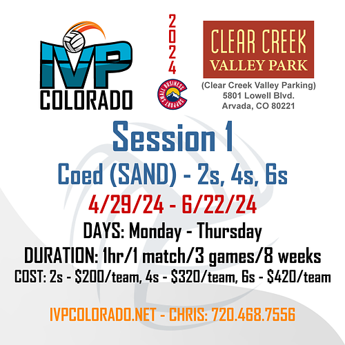 Clear Creek Valley Park Session 1 Leagues: 6s Co-ed, 4s Co-ed, 2s Co-ed