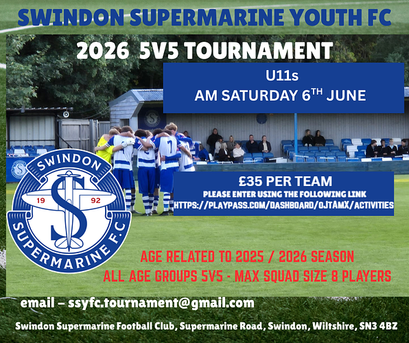 U11 2026 Swindon Supermarine Tournament - Saturday 6/06/2026 - 10:00am Kick Off