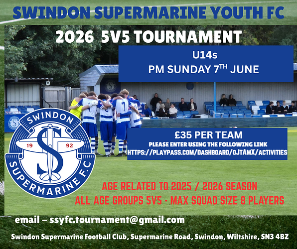 U14 2026 Swindon Supermarine Tournament - Sunday 7/06/2026 - 3:00pm Kick Off